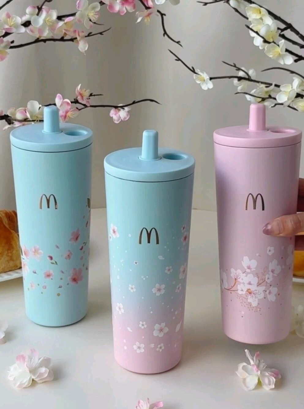 McDonald's Japanese Blossom Stainless Blue Blossom Tumbler New